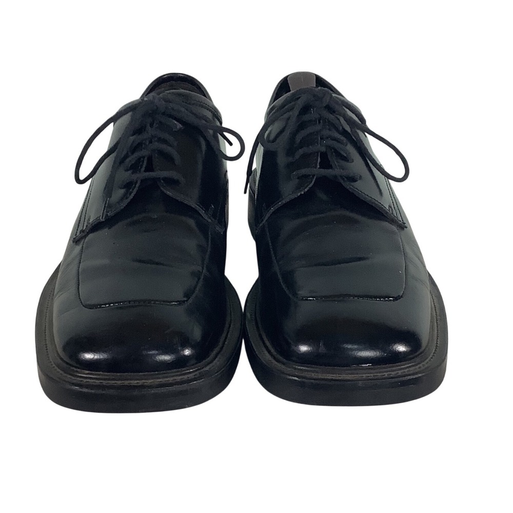 Kenneth Cole New York Mens 10.5M Black Leather Square Toe Derby Shoes Italy 8257